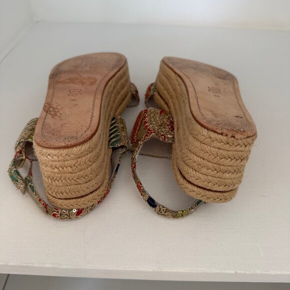 ALICE + OLIVIA Anastasia Sequin Embroidered Jute Platform Sandal - Size 38 / 7.5 - Picture 7 of 7